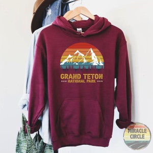 Grand Teton Hoodie - Vintage Grand Teton National Park Hiking Camping Mountain Hoodie
