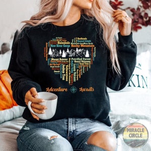 63 National Park Checklist Sweatshirt, All 63 US National Park Bucket List Name Camping Heart Love Sweatshirt