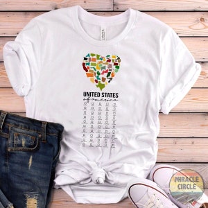 United States Of America Checklist Shirt, USA Travel US States, Travel Adventure, USA Bucket List, 50 States Shirt