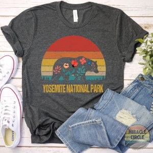 Yosemite Floral Shirt, Yosemite National Park Bear Flowers Floral Hiking Forest Camping Mountain Shirt
