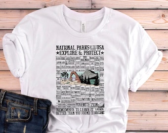 Checklist US National Parks of The USA Crewneck Shirt,  63 Us National Park Name States Shirt, Camping Gift, Hiking Gift, Camper Gift