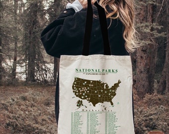 63 National Park Map Checklist AOP Tote Bag, All 63 Us National Park Map Bucket List Name Camping Bag