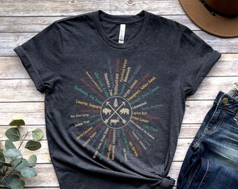 63 National Park Name Bucket List Shirt, All 63 US National Park Checklist Heart List Adventure Awaits Compass shirt