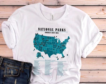 63 National Park Map Shirt,  US National Park Map Poster Adventure Awaits Art Bucket List Shirt