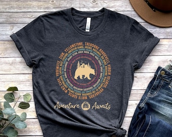 63 National Park Checlist Shirt, All 63 US National Park Name List Adventure Awaits shirt