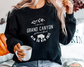 Custom Grand Canyon Crewneck Sweatshirt, Personalized Rim to Rim 2022 2023 US National Park Arizona Hiking Camping Gift Sweatshirt