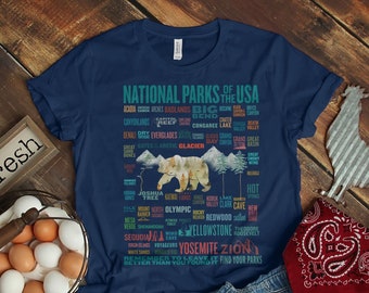 63 National Park Name Crewneck Shirt, All 63 US National Park List Adventure Awaits Checklist shirt, Camping Gift, Hiking Gift, Camper Gift