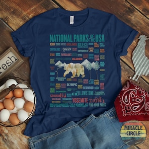 63 National Park Name Crewneck Shirt, All 63 US National Park List Adventure Awaits Checklist shirt, Camping Gift, Hiking Gift, Camper Gift