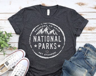 National Park Crewneck Shirt, USA National Park Passport Stamp Camping Mountain shirt, Camping Hiking Adventure Travel Forest Shirt