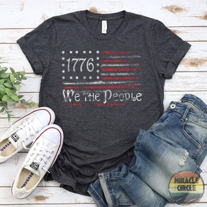 4th Of July Crewneck Shirt, We the People Red White Blue USA Flag Independence Day Patriotic Shirt