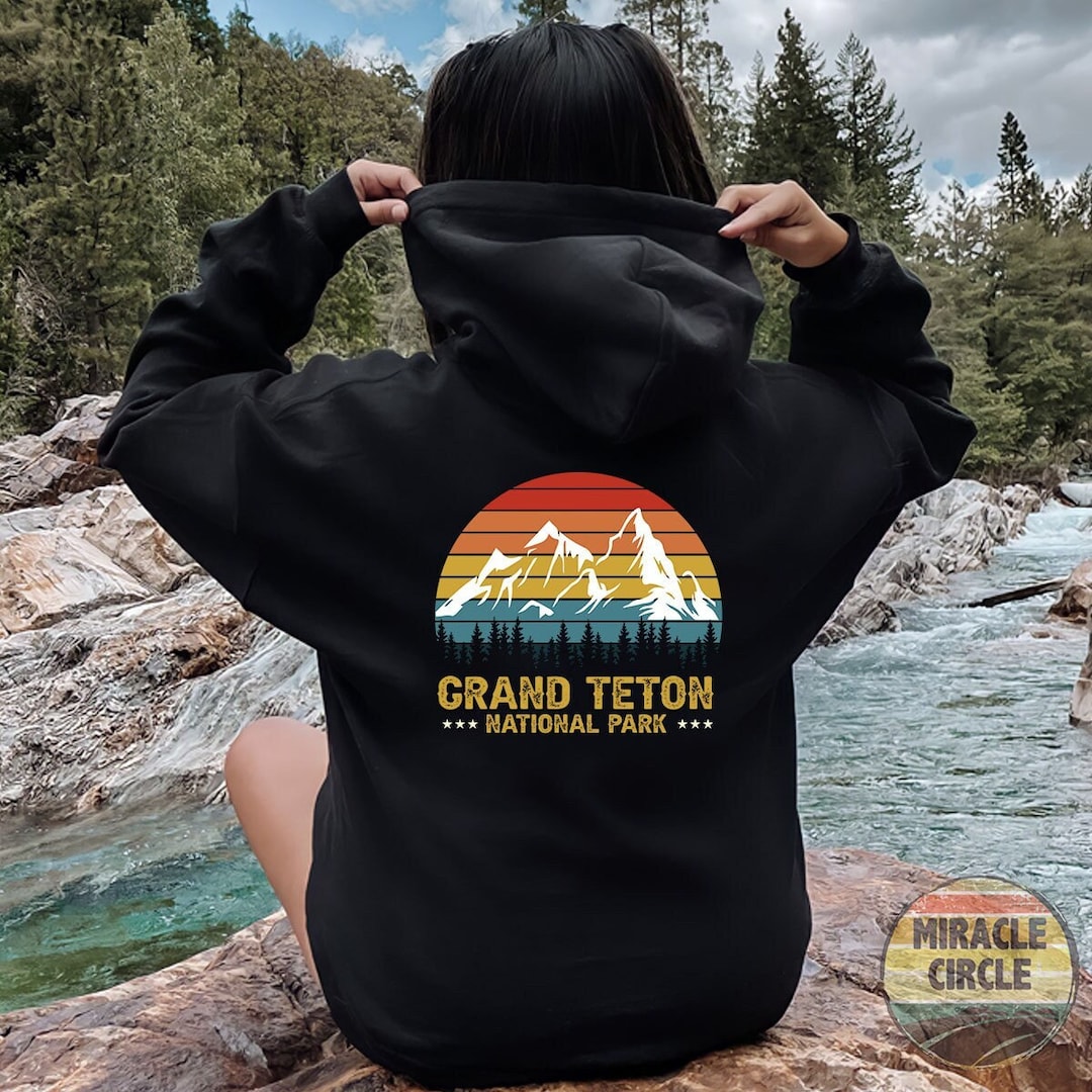 Grand Teton Back Hoodie Vintage Grand Teton National Park Hiking Camping Mountain Back Hoodie Etsy