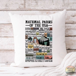 63 National Park Pillow, All 63 US National Park Bucket List Name Camping Pillow