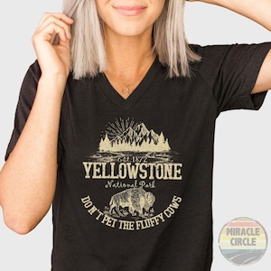 Don't Pet The Fluffy Cows Unisex V-Neck Shirt, Yellowstone National Park NPS Camping Bison shirt