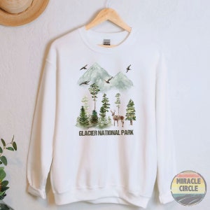 Glacier Sweatshirt, Glacier National Park Camping Forest Deer Hiker Hiking Outdoor Widerness Forest Sweatshirt