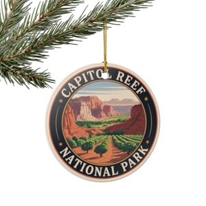 Capitol Reef National Park Ceramic Ornaments, Holiday Decor, Souvenir Gift, Christmas Tree Ornament, Camping Decor, Two-Sided Print VN12