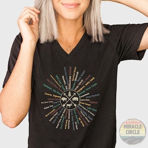 All 63 US National Parks Checklist Unisex V-Neck Shirt,  63 National Park Name Adventure With Buffalo Deer Bear V-Neck Shirt