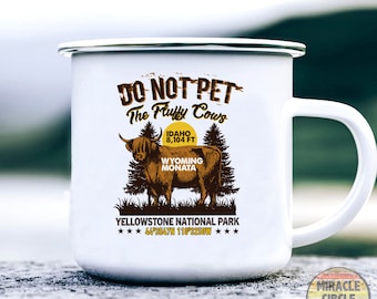 Custom National Park Checklist Enamel Camping Mug, Personalized US National Park Name Don't Pet The Fluffy Cows Buffalo Mug