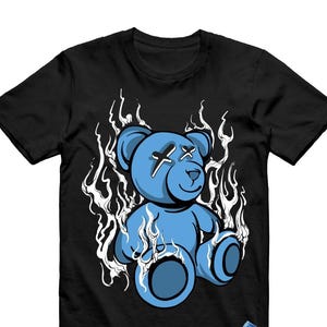 Mid University Blue Air 1 Black White T Shirt Match LIT