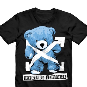 Mid University Blue Air 1 Black White T Shirt Match STRUG