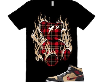 LIT T Shirt to match J 1 Mid Tartan Tan Black Red Plaid Sesame Fire Hoodie