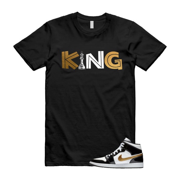 Metallic Gold Patent Black White Air 1 Mid T Shirt Match KING