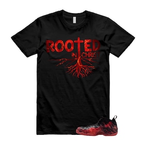 Foamposite One Stranger Black Bright Crimson Off Noir Red Lightning Stormy Air T Shirt Match ROOTED