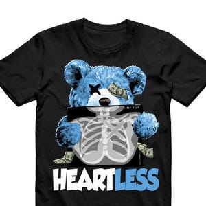 Mid University Blue Air 1 Black White T Shirt Match HEART