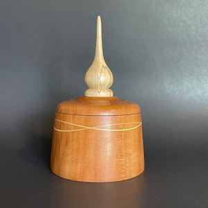 Handmade Lathe-turned Cherry Lidded Box with Finial & Wave Inlay