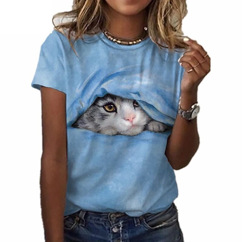 New Fashion 3D Printing Kawaii Cute Pocket Cat Male/female T-shirt ...