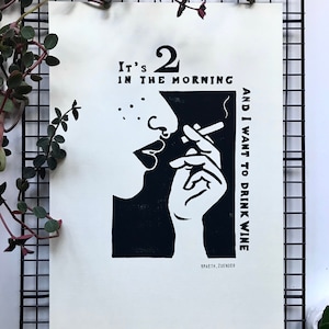 Linoldruck 'Melancholie' l Din A4 l Leinenpapier l Wanddeko l Poster l handgemachte Unikate