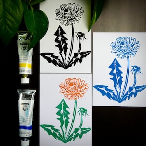 Carte postale "Pissenlit" II Linoprint II A6 II pièces uniques faites à la main