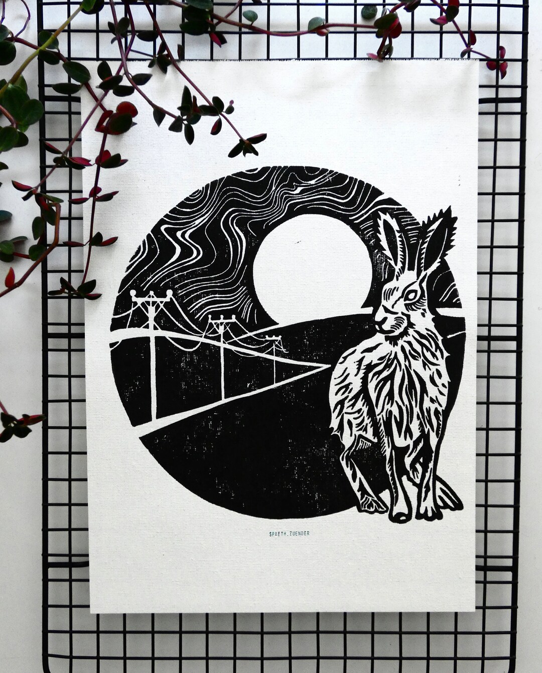 Lynocut Rabbit Linocut Print