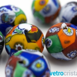 Lot 5 Murano glass beads round murrine millefiori Ø14. Opaque glass paste. Through-hole