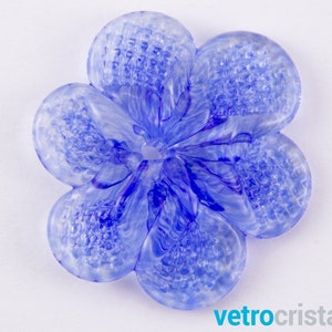 Handmade blue color Murano glass flower rosette Ø50 mm with central hole, decoration and chandelier replacement image 4