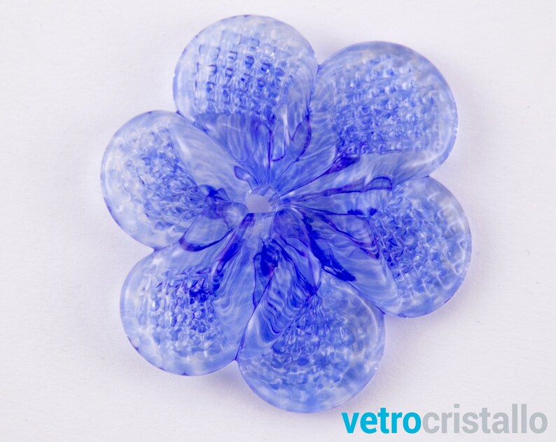 Handmade blue color Murano glass flower rosette Ø50 mm with central hole, decoration and chandelier replacement image 4