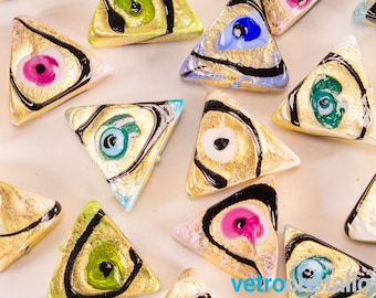 Lot 6 pieces triangular Murano glass bead mixed colors with gold leaf