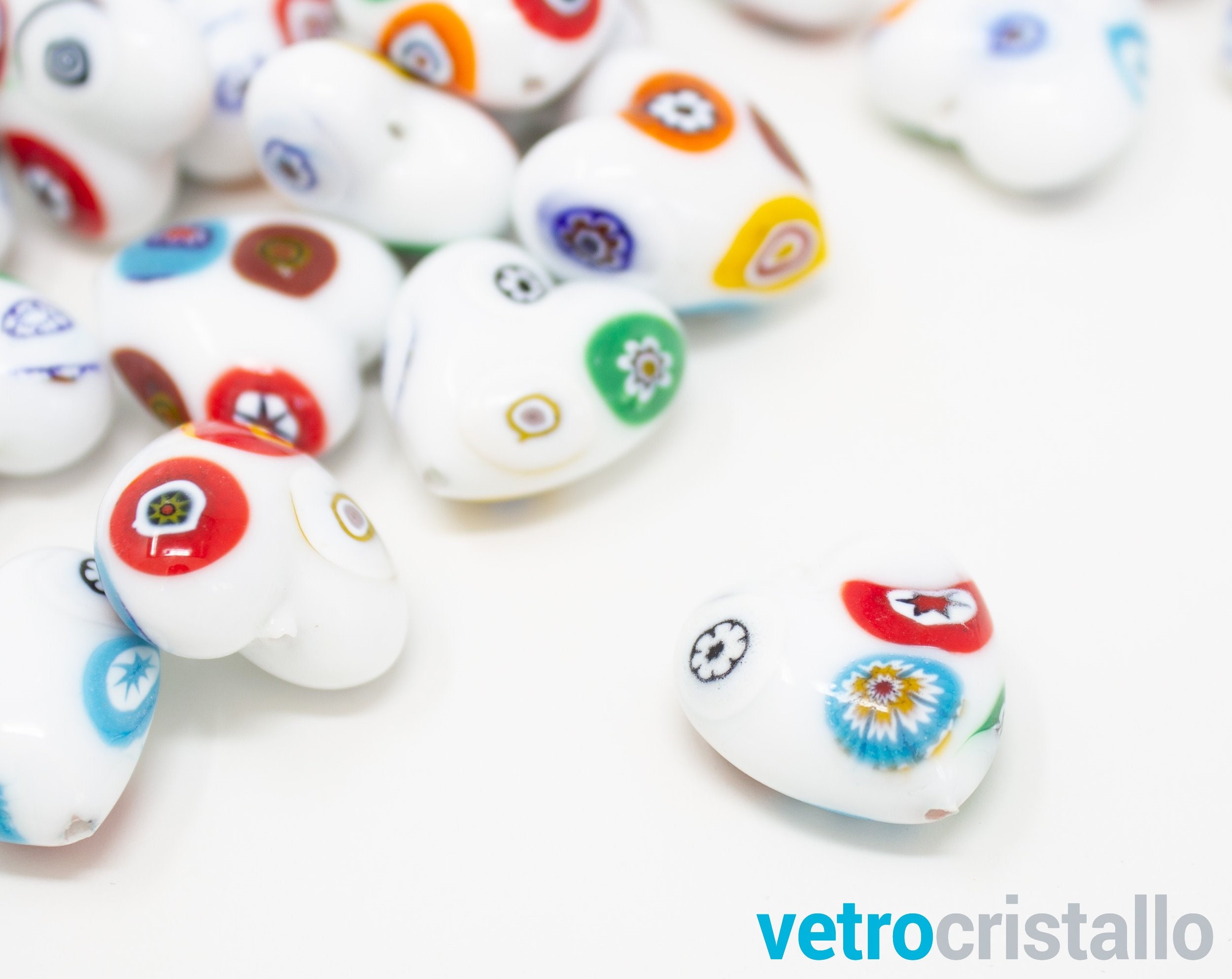 Perline Vetro Murano Millefiori PONABEADIY - 180 Pezzi 6 Stili Per Gioielli | Cuore, Fiore, Rotonda, Cubica