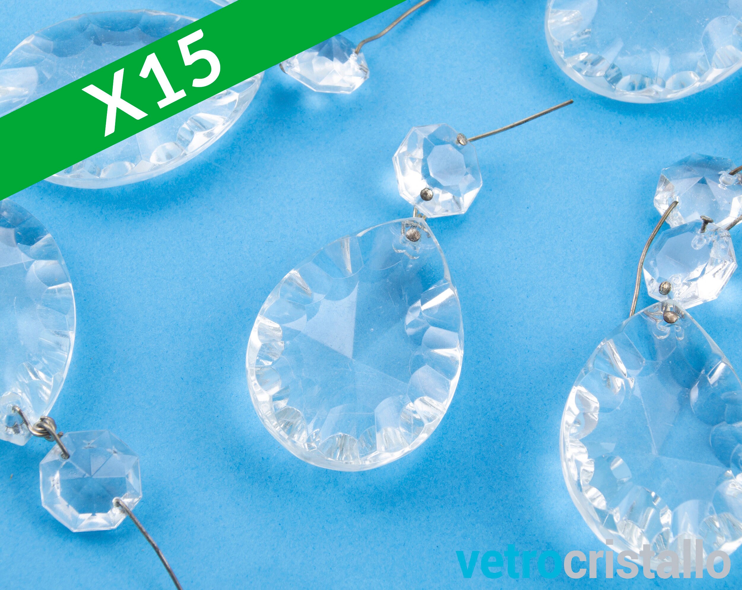 Set 15 pcs Bohemia glass almond plaque pendant Sunflower design height 50mm with crystal octagon