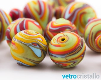 Lot de 5 perles en verre de Murano satinées diamètre 18 mm Pâte opaque multicolore mélangée