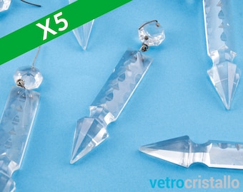 Set 5 pcs Arrow pendant height 90mm, beveled glass pendant with vintage crystal octagon