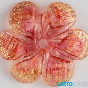 Handmade ruby and gold color Murano glass flower rosette Ø50 mm with central hole, decoration and chandelier replacement image 5