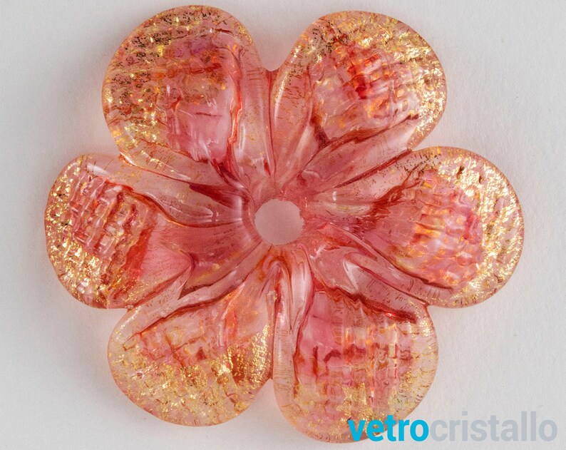 Handmade ruby and gold color Murano glass flower rosette Ø50 mm with central hole, decoration and chandelier replacement image 5