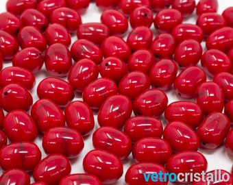 Murano glass beads 13 mm olive, red paste glass with through hole for DIY costume jewelry.