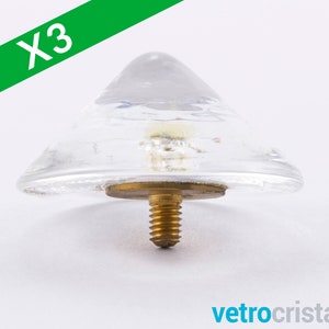 Set 3 pcs Handle knob vintage crystal tip diameter 35mm Murano glass with M4 male thread
