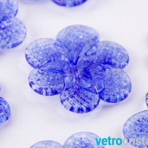 Handmade blue color Murano glass flower rosette Ø50 mm with central hole, decoration and chandelier replacement image 3