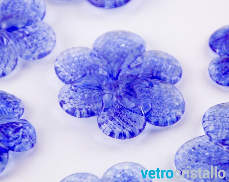 Handmade blue color Murano glass flower rosette Ø50 mm with central hole, decoration and chandelier replacement image 3