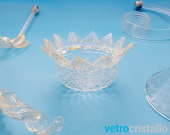 Murano Glas Ersatz Tasse Ø14 cm Kristall und Goldfarbe mit Zacken Wappen, Made in Italy Restaurationsglas Kronleuchter