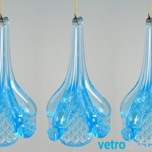 Set 3 pieces Flower pendant 7 cm aquamarine color in fogo for Murano glass chandelier, replacement for Venetian chandeliers