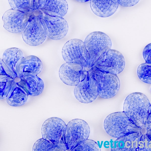 Handmade blue color Murano glass flower rosette Ø50 mm with central hole, decoration and chandelier replacement