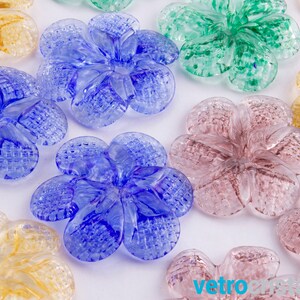 Handmade blue color Murano glass flower rosette Ø50 mm with central hole, decoration and chandelier replacement image 2